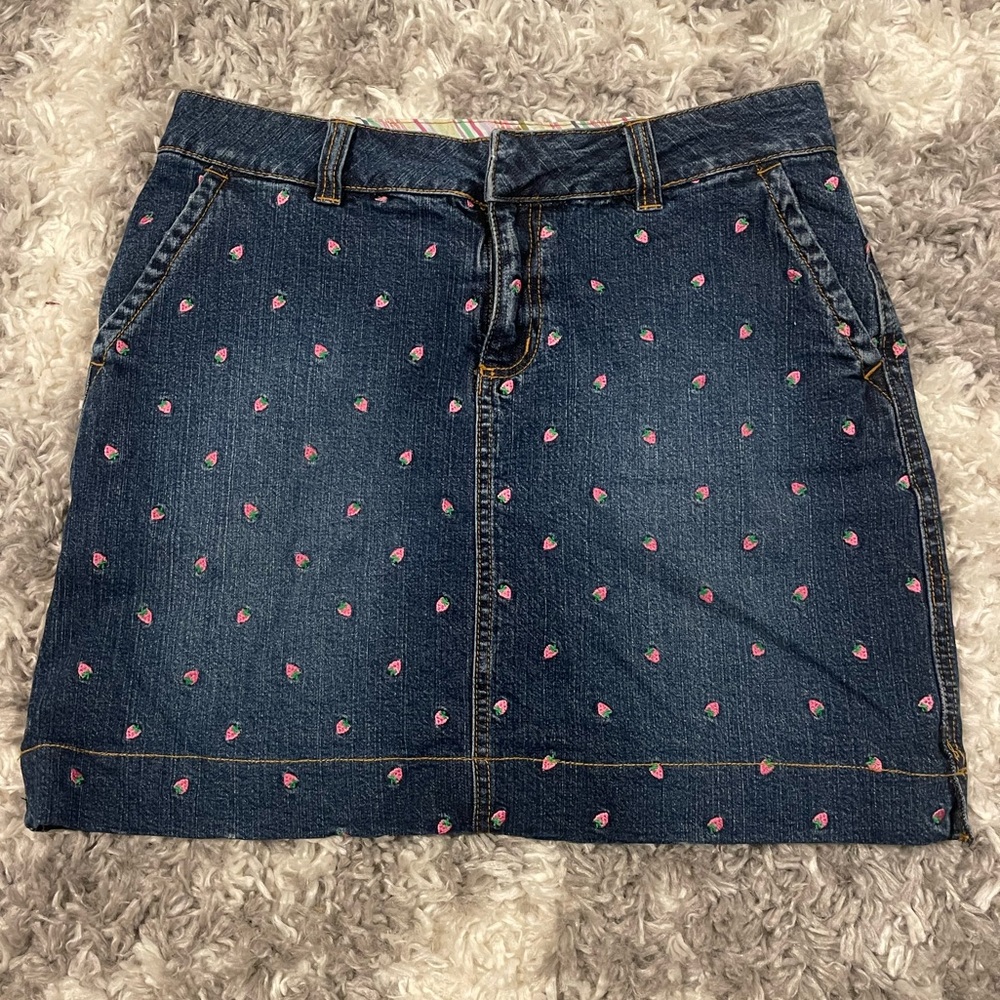 Jupe En Jean Lilly Pulitzer - Broderie Argyle Aux Poches Dos - Taille 12 - Occasion Très Bon état